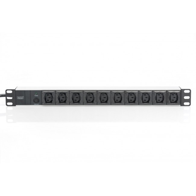 Digitus aluminum outlet strip, 10 outlets, 2 m supply IEC C14 plug