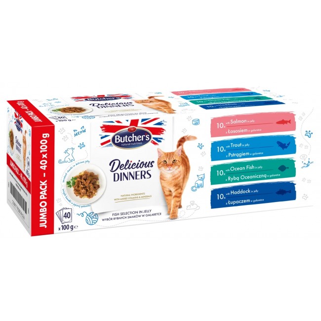 BUTCHER'S Delicious Dinners Jumbo Pack Mix Fish selection in jelly - wet cat food - 40 x 100g BUTCHER'S Delicious Dinners Jumbo Pack Mix Fish selection in jelly - wet cat food - 40 x 100g