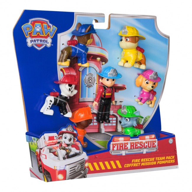 PAW Patrol Fire Rescue Team Pack with 7 Collectible Action Figures, Including Ryder & 6 Pups, Kids Toys for Boys & Girls Ages 3 and Up