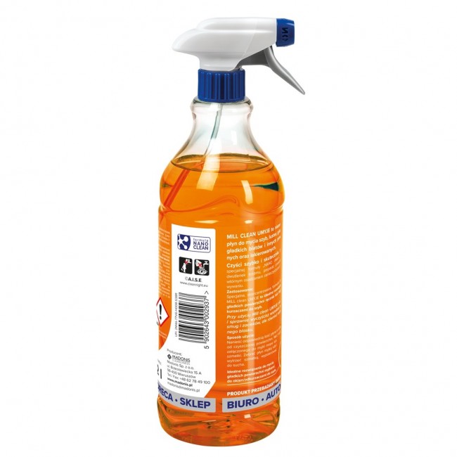 Mill Clean Wash liquid for cleaning windows, glass, mirrors, tiles with orange scent 1.22 L Mill Clean Wash liquid for cleaning windows, glass, mirrors, tiles with orange scent 1.22 L