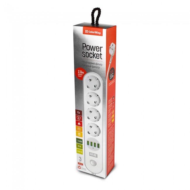 Colorway CW-CHE44W power extension 2 m 4 AC outlet(s) Indoor White Colorway CW-CHE44W power extension 2 m 4 AC outlet(s) Indoor White