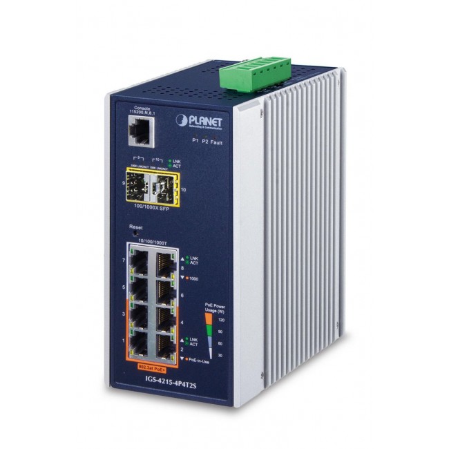 PLANET IGS-4215-4P4T2S network switch Managed L2/L4 Gigabit Ethernet (10/100/1000) Power over Ethernet (PoE) Blue, White PLANET IGS-4215-4P4T2S network switch Managed L2/L4 Gigabit Ethernet (10/100/1000) Power over Ethernet (PoE) Blue, White