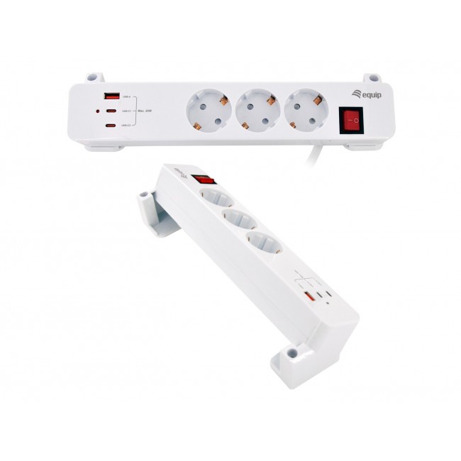 Equip 3-Outlet Clamp Power Strip with 3 x USB (2C + 1A)