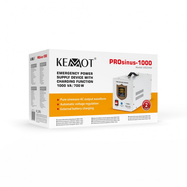 KEMOT PROsinus-1000 emergency power supply unit a pure sine wave inverter with a 12V charging function, 230V, 1000VA/700W