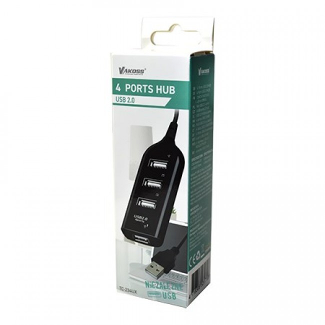 Vakoss TC-234UX interface hub USB 2.0 Black