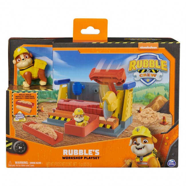 Rubble & Crew, Rubble s Workshop Playset, Construction Toys with Kinetic Build-It Sand & Rubble Action Figure, Kids Toys for Boys & Girls Ages 3+ Rubble & Crew, Rubble s Workshop Playset, Construction Toys with Kinetic Build-It Sand & Rubble Action Figure, Kids Toys for Boys & Girls Ages 3+