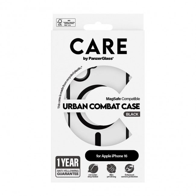 PanzerGlass CARE by Flagship Case Transparent Urban Combat w. Black Frame & MagSafe iPhone 16 PanzerGlass CARE by Flagship Case Transparent Urban Combat w. Black Frame & MagSafe iPhone 16