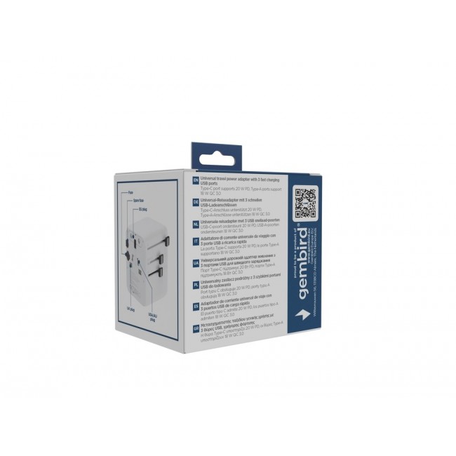 Gembird TPA-1A2C20-01-W Universal travel power adapter, 20 W, white Gembird TPA-1A2C20-01-W Universal travel power adapter, 20 W, white