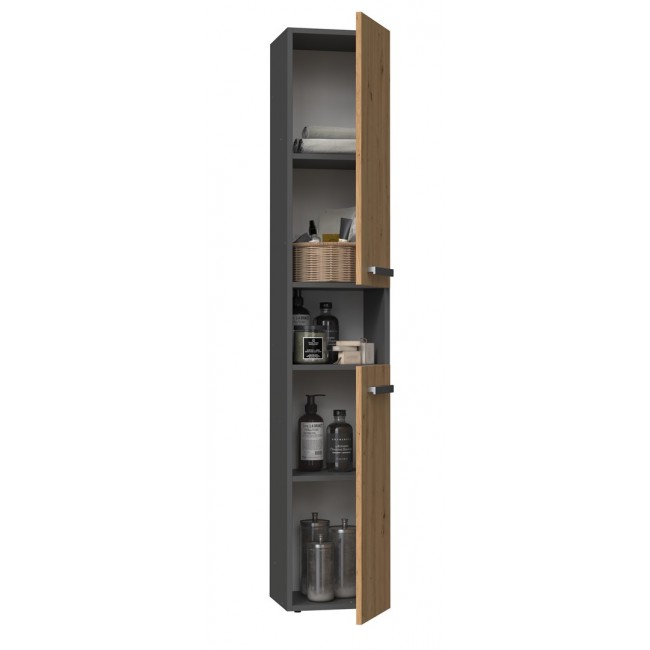 Topeshop NEL I ANT/ART bathroom storage cabinet Graphite, Oak