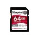 Kingston Technology 64GB Canvas React Plus SDXC UHS-II 300R/260W U3 V90 for Full HD/4K/8K Kingston Technology 64GB Canvas React Plus SDXC UHS-II 300R/260W U3 V90 for Full HD/4K/8K