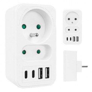 Current socket x2 + 4xUSB Maclean, splitter with 2 sockets, 2xUSB A, 2xUSB C PD 20W, 1x16A + 1x6A, MCE249 F/W