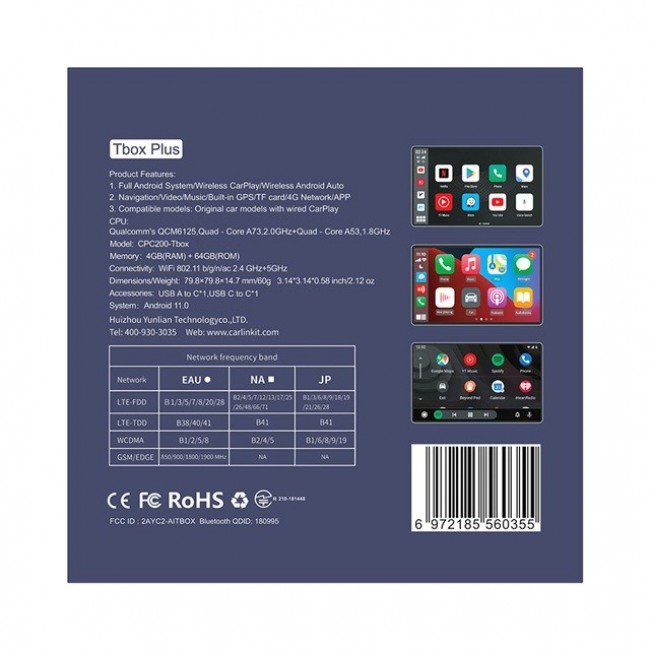 CARLINKIT Adapter Wireless TBOX-Plus 4GB+64GB Apple Carplay/Android Auto blue CARLINKIT Adapter Wireless TBOX-Plus 4GB+64GB Apple Carplay/Android Auto blue