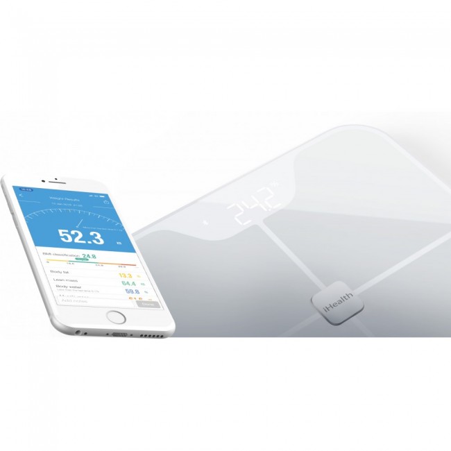 iHealth | Body Analysis Scales | HS2S | Body fat analysis | Body Mass Index (BMI) measuring | Body water percentage | Bone mass analysis | Maximum weight (capacity) 180 kg | Memory function | Multiple users | Muscle ratio/density analysis