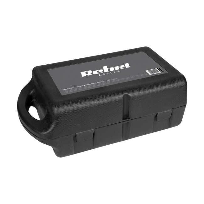 REBEL ACTIVE Chrome Adjustable Dumbbells in a Case 20 kg with Barbell