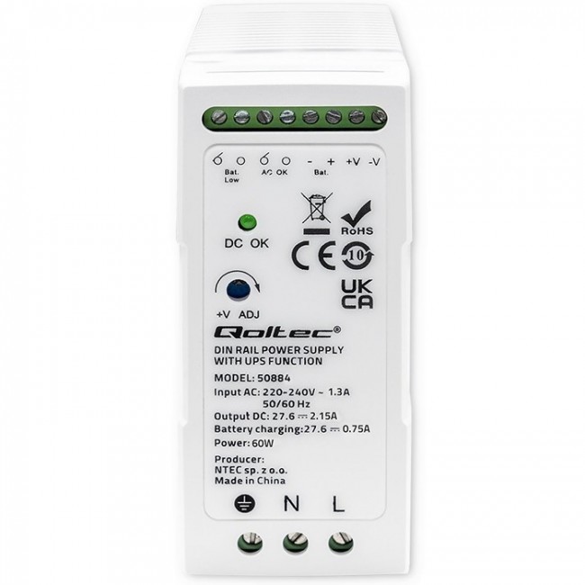 Qoltec 50884 DIN Rail Power Supply with UPS function | 60W Qoltec 50884 DIN Rail Power Supply with UPS function | 60W