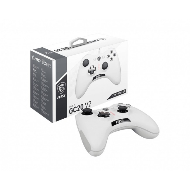 MSI FORCE GC20 V2 WHITE Gaming Controller 'PC and Android ready, Wired, adjustable D-Pad cover, Dual vibration motors, Ergonomic design, detachable cables'