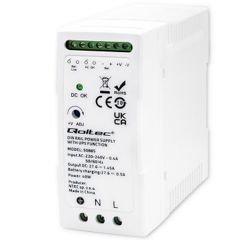 Qoltec Stable DIN Rail Power Supply with UPS Function | 40W