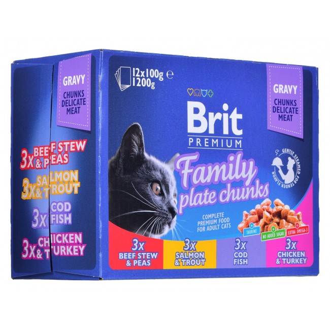 BRIT Cat Pouches Family Plate - wet cat food - 12 x 100g