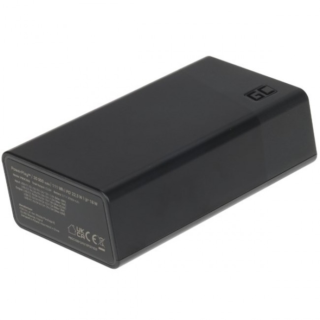 Greencell PowerPlay 30 Powerbank 30,000mAh 22.5W (3x USB-C, 1x USB-A) black