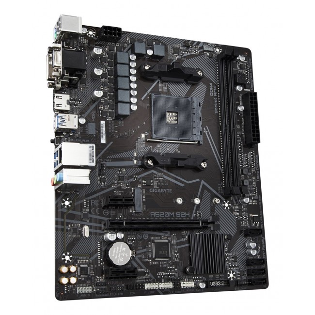GIGABYTE A520M S2H Motherboard - Supports AMD Ryzen 5000 Series AM4 CPUs, 4+3 Phases Pure Digital VRM, up to 5100MHz DDR4 (OC), PCIe 3.0 x4 M.2, GbE LAN, USB 3.2 Gen 1