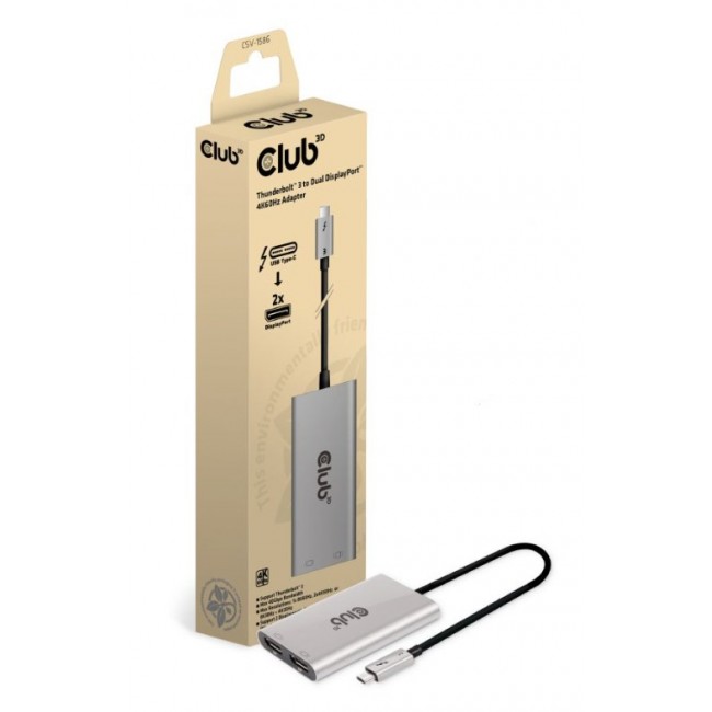 CLUB3D Thunderbolt 3 to DisplayPort Dual Monitor 4K60Hz M/F