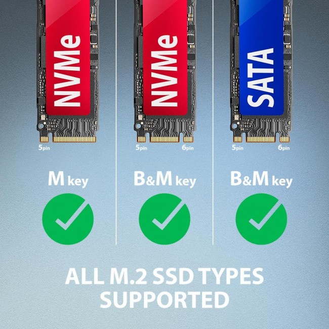 Axagon ADM2-AM USB-A 10Gbps - M.2 NVMe & SATA SSD adapt r, kabelis USB-A 10cm SSD enclosure Black