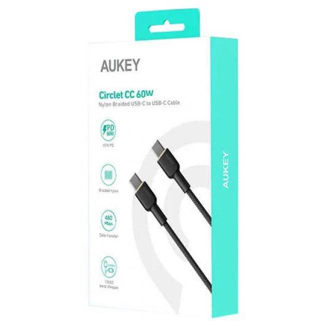 AUKEY CB-NCC2 USB-C Type-C Power Delivery PD 60W 3A 1.8m Nylon Black