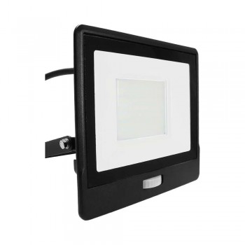 Projektor LED V-TAC 50W SAMSUNG CHIP Czujnik Ruchu Czarny Przew d 1M VT-158S-1 6400K 4000lm 5 Lat Gwarancji