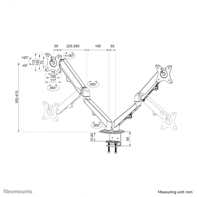 Neomounts DS70-700BL2 Monitor arm 17-27