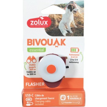 ZOLUX Bivouak LED Collar Tag with USB Charging Red Dog ID Tag 8,9x3,7x1,9 cm