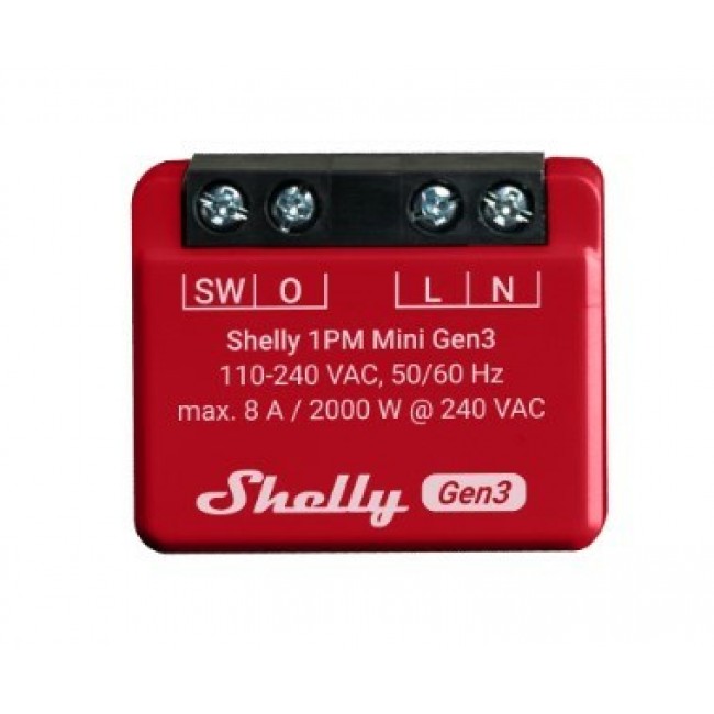 Shelly 1PM Mini Gen3 Smart switch 1P Red Shelly 1PM Mini Gen3 Smart switch 1P Red