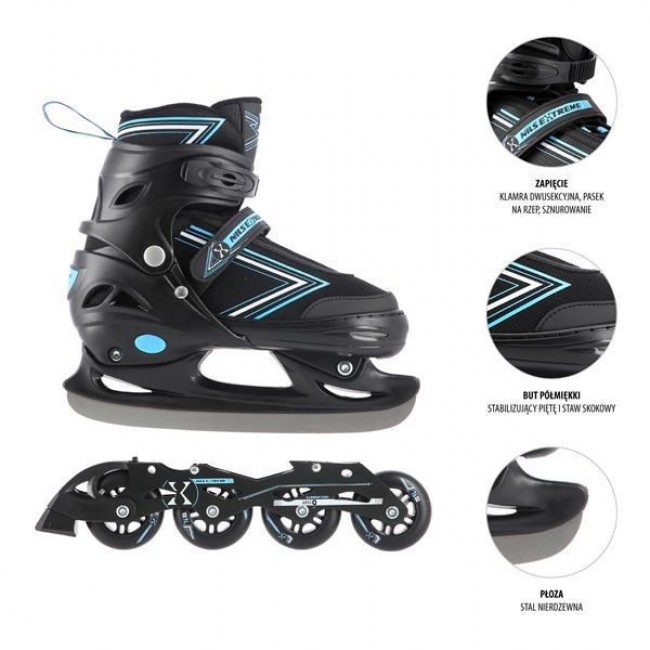 NILS EXTREME NH11912 A 2IN1 SKATES BLACK/BLUE SIZE. S (31-34) WITH INTERCHANGEABLE HOCKEY SKATES