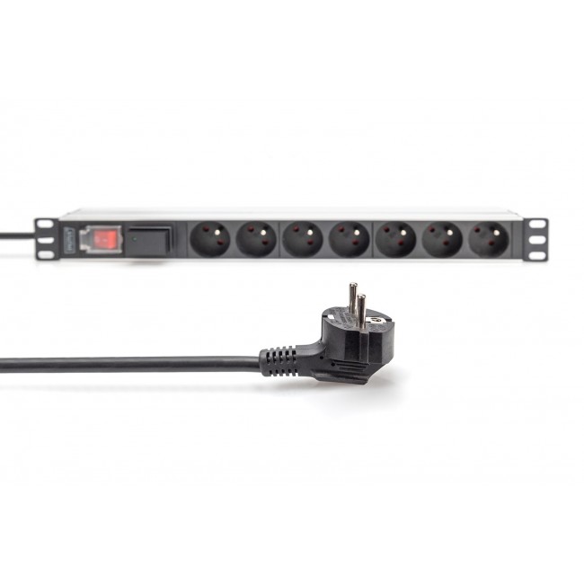 Digitus Socket strip with aluminum profile, surge protection and switch, 7-way CEE 7/5 sockets, 2 m cable