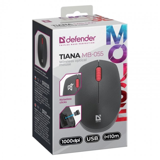MOUSE DEFENDER TIANA MB-055 RF BEZPRZEWODOWA SILENT CZARNA 1000dpi 3P