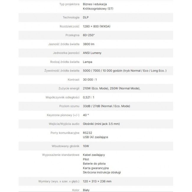 VIVITEK SHORT-THROW PROJECTOR DW355ST