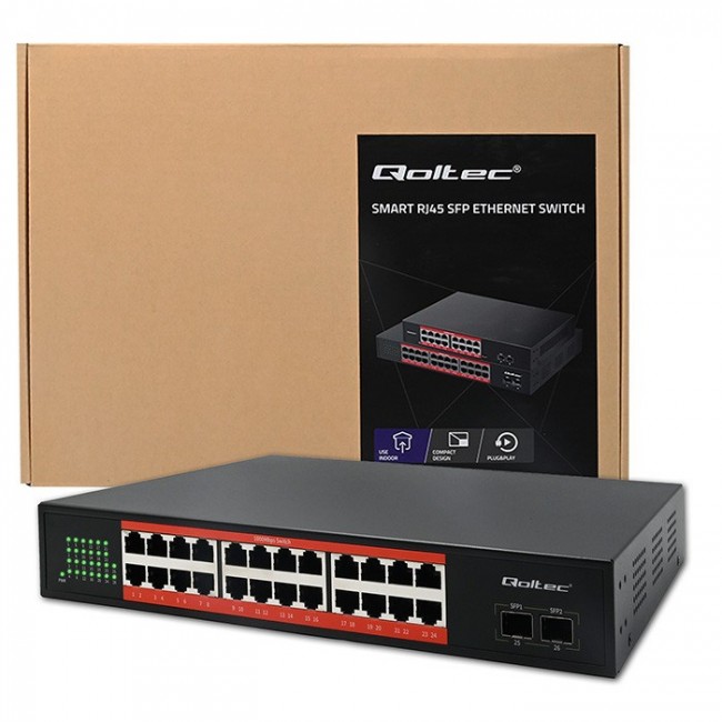 Qoltec Prze ącznik sieciowy SWITCH Gigabit Ethernet | 24x RJ45 | 2x SFP | 1000 Mb/s Qoltec Prze ącznik sieciowy SWITCH Gigabit Ethernet | 24x RJ45 | 2x SFP | 1000 Mb/s