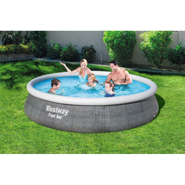 Bestway Fast Set 57376 above ground pool Inflatable pool Round 7340 L Grey