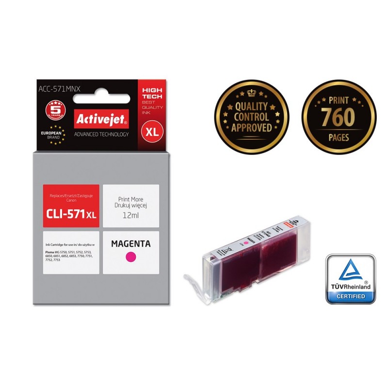 Activejet ACC-571MNX Ink (replacement for Canon CLI-571XLM Supreme 12 ml magenta) Activejet ACC-571MNX Ink (replacement for Canon CLI-571XLM Supreme 12 ml magenta)