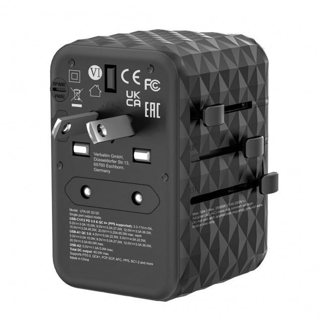Verbatim GAN III UTA-05 2 X USB-C PD 65W & QC 4+ / 2 X USB-A