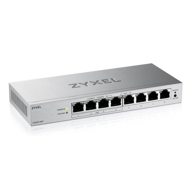 Zyxel GS1200-8HPV3 Managed L2 Gigabit Ethernet (10/100/1000) Power over Ethernet (PoE) Desktop Grey