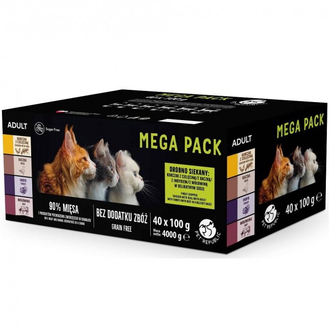 PETREPUBLIC Mega Pack Chicken with veal, duck, turkey, beef - wet cat food - 40x100g