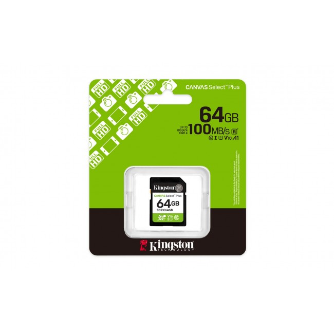 Kingston Technology 64GB SDXC Canvas Select Plus Gen3 100MB/s C10 UHS-I U1 V10 Kingston Technology 64GB SDXC Canvas Select Plus Gen3 100MB/s C10 UHS-I U1 V10