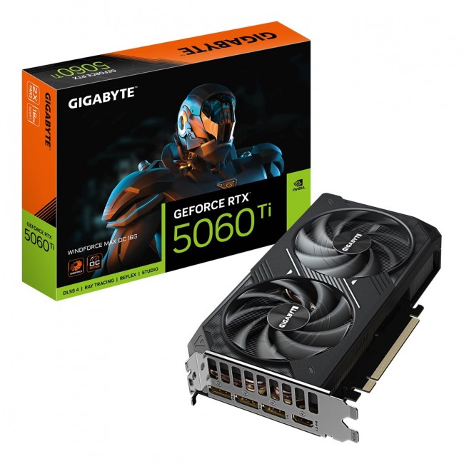GIGABYTE GeForce RTX 5060 Ti WINDFORCE MAX OC 16G Graphics Card - 16GB GDDR7, 128bit, PCI-E 5.0, 2587MHz Core Clock, 3 x DP, 1 x HDMI, NVIDIA DLSS 4, GV-N506TWF2MAX OC-16GD GIGABYTE GeForce RTX 5060 Ti WINDFORCE MAX OC 16G Graphics Card - 16GB GDDR7, 128bit, PCI-E 5.0, 2587MHz Core Clock, 3 x DP, 1 x HDMI, NVIDIA DLSS 4, GV-N506TWF2MAX OC-16GD