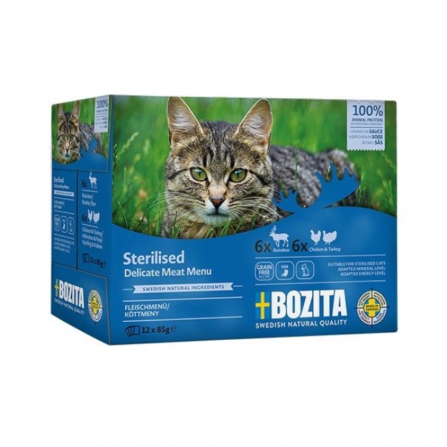 BOZITA Sterilised Meat menu Box - wet cat food - 12x85g