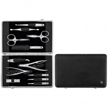 ZWILLING TWINOX Manicure Set Black Leather Case, 12 Pieces