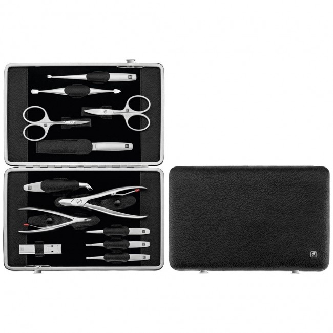 ZWILLING TWINOX Manicure Set Black Leather Case, 12 Pieces