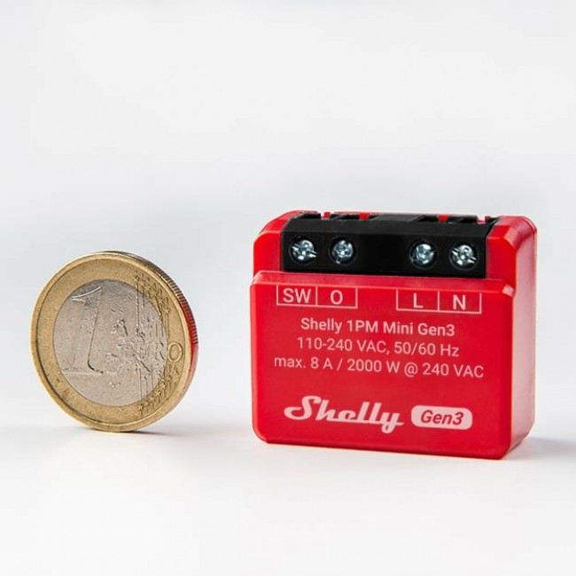 Shelly 1PM Mini Gen3 Smart switch 1P Red Shelly 1PM Mini Gen3 Smart switch 1P Red