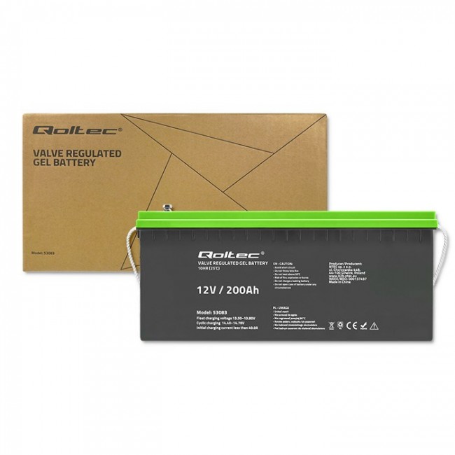 Qoltec 53083 Gel battery | 12V | 200AH Qoltec 53083 Gel battery | 12V | 200AH