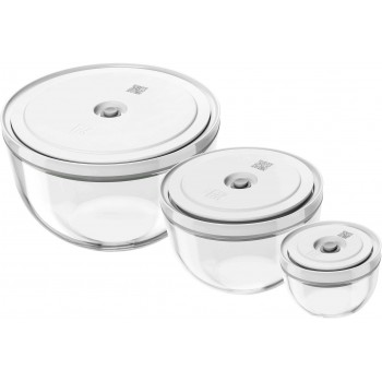 Set of 3 glass vacuum bowls with lid