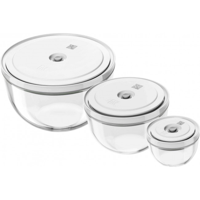 Set of 3 glass vacuum bowls with lid